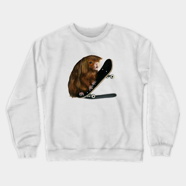 Skateboarding Guinea Pig Crewneck Sweatshirt by Tasmin Bassett Art